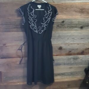 Worthington Industries Black White Ruffle Short Sleeve Sheer Dress 12